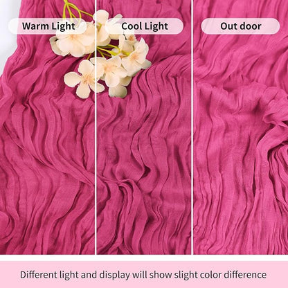 3 Pack Hot Pink Cheesecloth Table Runner 17x108 Inch Semi Sheer Boho Gauze - Image 7