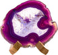 Luxury Lane Large Natural Brazilian Agate Slice Geode Rock Stone Drink Coaster with Wood Holder 4.7-5.5 inch Centerpiece Table Decoration, Amethyst Purple