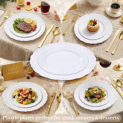 DaYammi 60PCS White Plastic Plates, Heavy Duty White Disposable Premium 7.5inch - Image 6