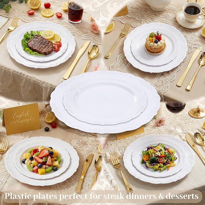 DaYammi 60PCS White Plastic Plates, Heavy Duty White Disposable Plates Premium - Image 6