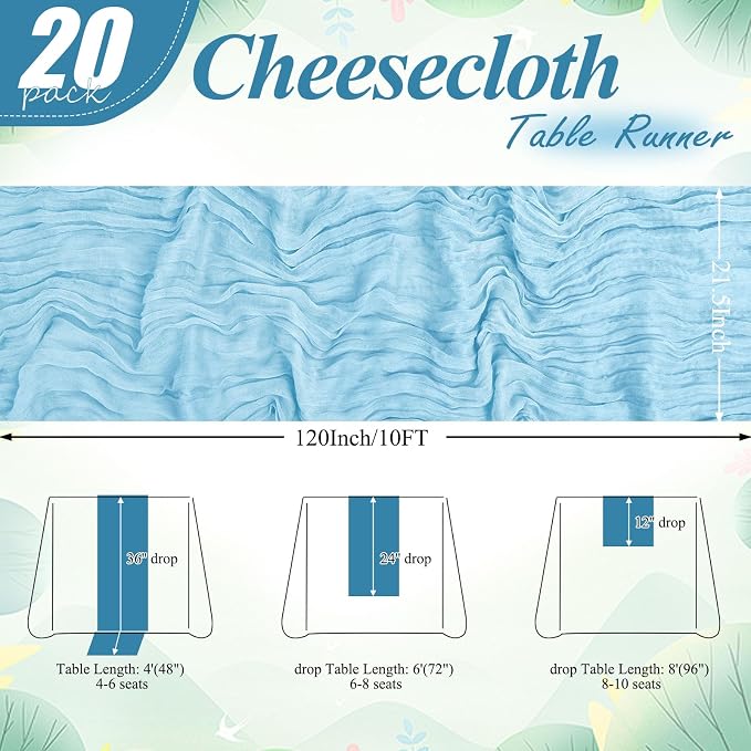 8 Pack Light Blue Cheesecloth Table Runner 10FT Long Boho Gauze Fabric Table - Image 2
