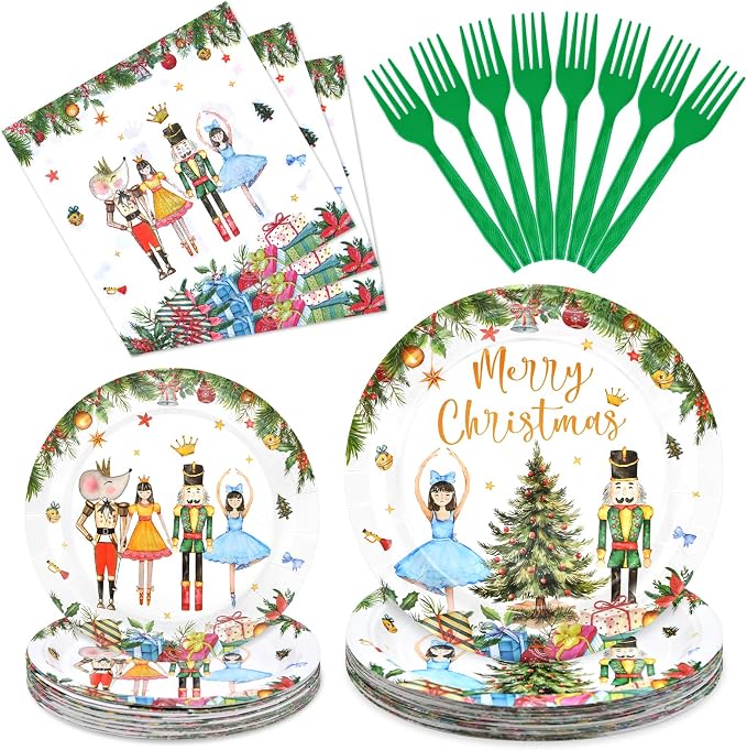 96 Pieces Christmas Ballet Party Tableware Set – Festive Disposable Dinnerware by GistomeHome