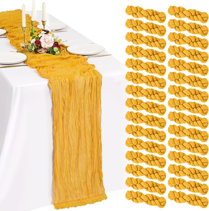 30 Pack Cheesecloth Table Runner 10FT Gold Table Runner Boho Gauze Cheese Cloth by Showgeous
