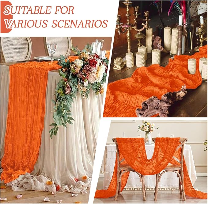3 Pack Orange Cheesecloth Table Runner 17x108 Inch Semi Sheer Boho Gauze Cheese - Image 3