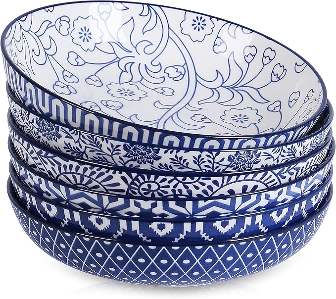 Selamica Porcelain 26 Ounce Pasta Bowls Set of 6, 8 inch Wide and Shallow Salad by Selamica