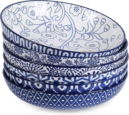 Selamica Porcelain 26 Ounce Pasta Bowls Set of 6, 8 inch Wide and Shallow Salad by Selamica