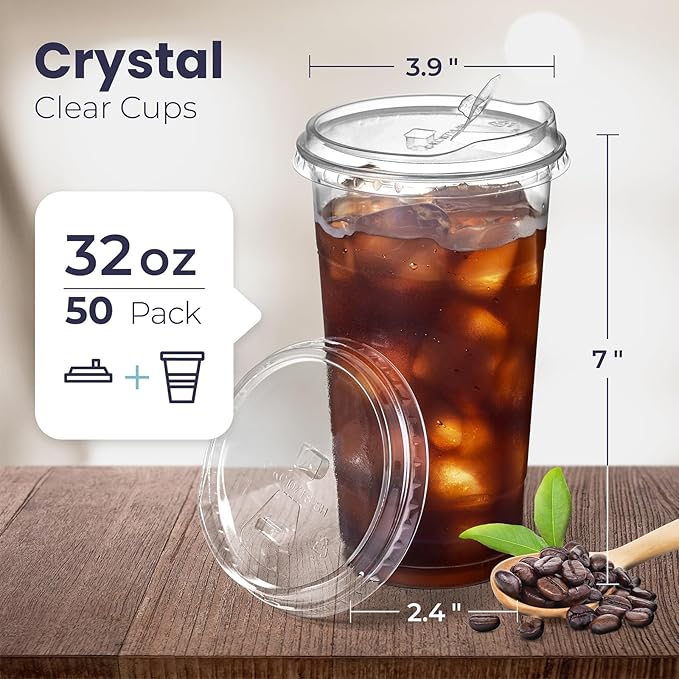 Fit Meal Prep 50 Pack 32 oz Clear Plastic Cups - Image 2