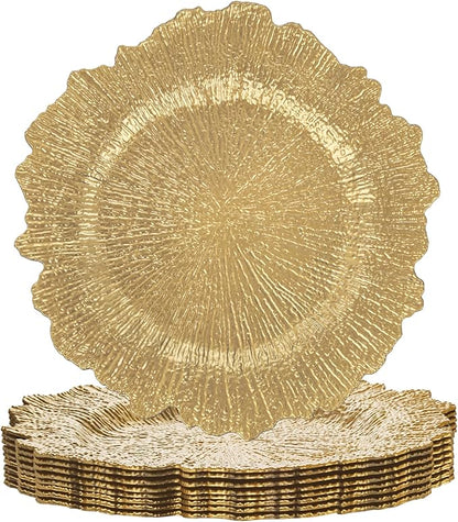 LIYH 8 Pcs Gold Charger Plates 13'' Plastic Round Chargers Plates Reusable Wedding Dinner for for Table Setting Wedding Party Decoration