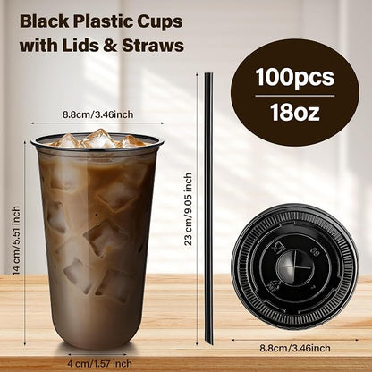 tchrules 100 Set 18oz Black Round Bottom Plastic Cups - Image 2