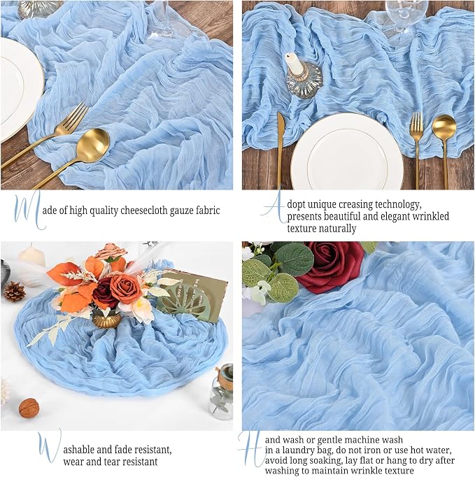 15 Pack Light Blue Table Runner 17 x 108inch Cheesecloth Table Runner Boho - Image 4