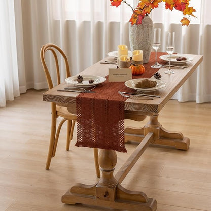 Fall Thanksgiving Boho Macrame Table Runner 12x60 Inch | Woven Burlap Rustic - Image 3