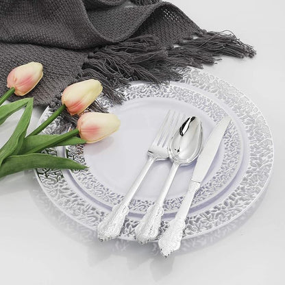 100 Pack Elegant White Plastic Plates - Image 8