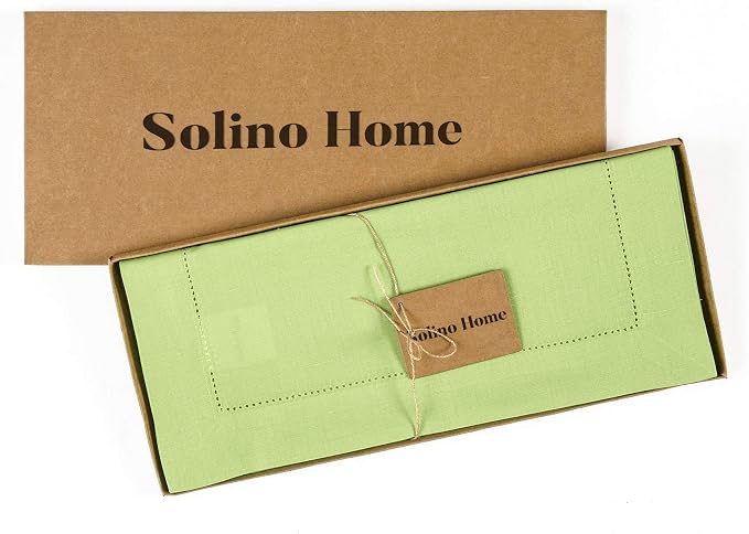 Solino Home Cotton Linen Dining Table Runner Green Hemstitch, 14 x 120 in | - Image 4