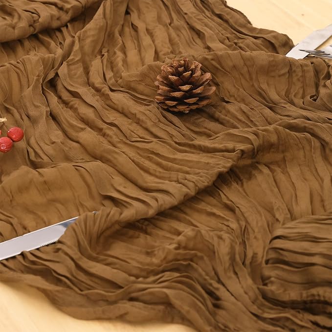 3 Pack Light Brown Cheesecloth Table Runner 120 Inch Boho Wedding Decor | - Image 6