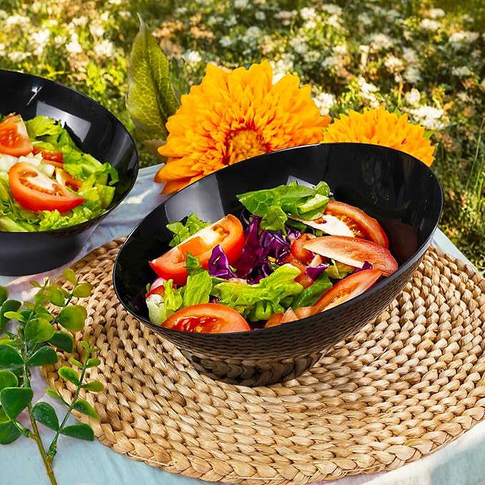 bUCLA 12 Pack Black Plastic Serving Bowls - 20 OZ Angled Bowls Disposable - Image 4