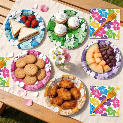 Hawaiian Luau Party Decorations, Tropical Hibiscus Tableware Set - Image 7