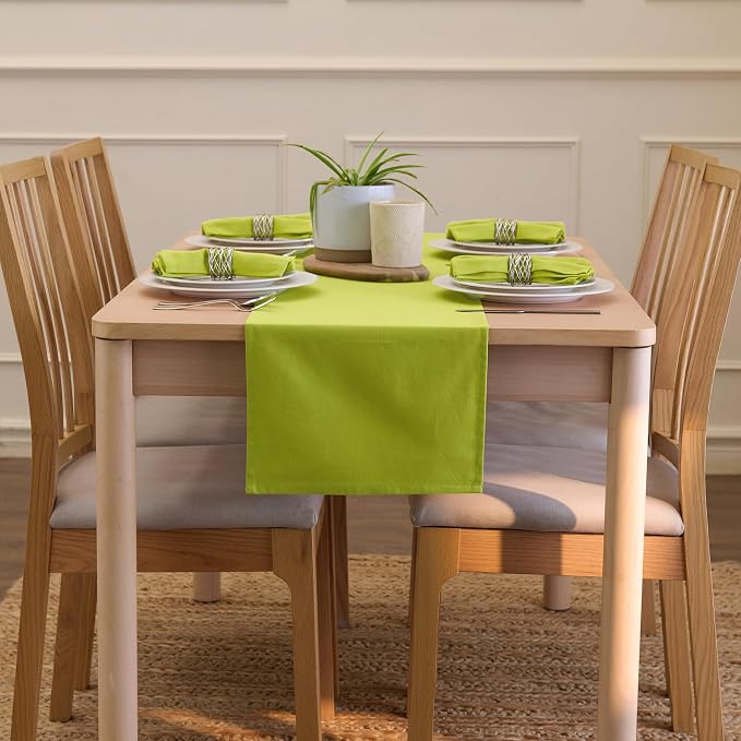 Encasa XO Table Runner, Cotton Canvas Dining Runner 13"x91" | Lime Green - Image 4