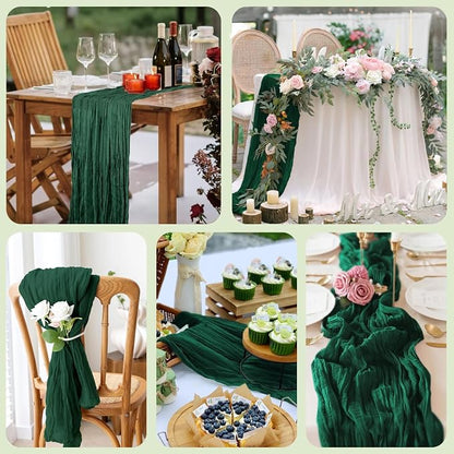 Cheesecloth Table Runner Emerald Green 10FT Boho GauzeRunner - Image 7