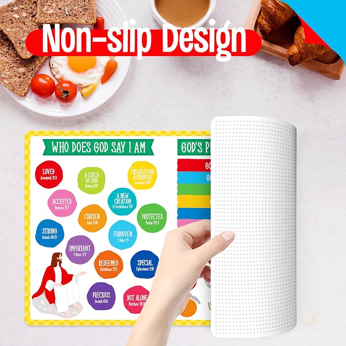 6 Pack Placemats for Kids, Non-Slip Washable Table Mats, Reusable Bible Themed - Image 3