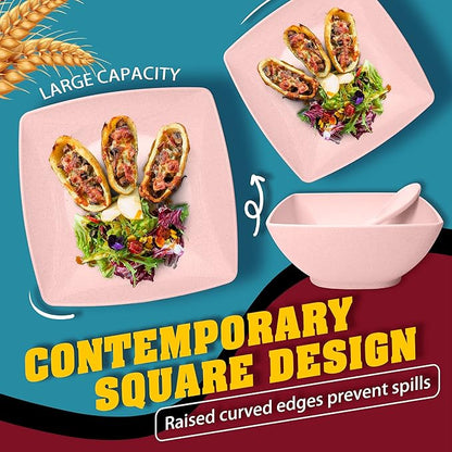 Teivio 16-piece Plastic Wheat Straw Square Dinnerware Set - Image 5