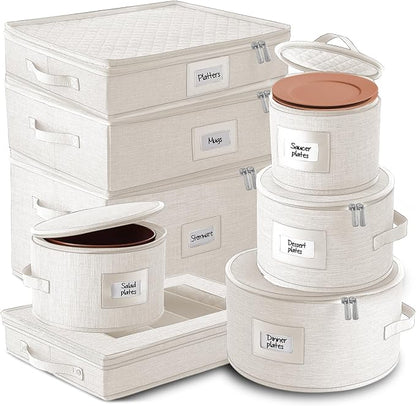Fine China Storage Containers, 8 Piece Quilted Dish Storage Containers by HearthHarbor