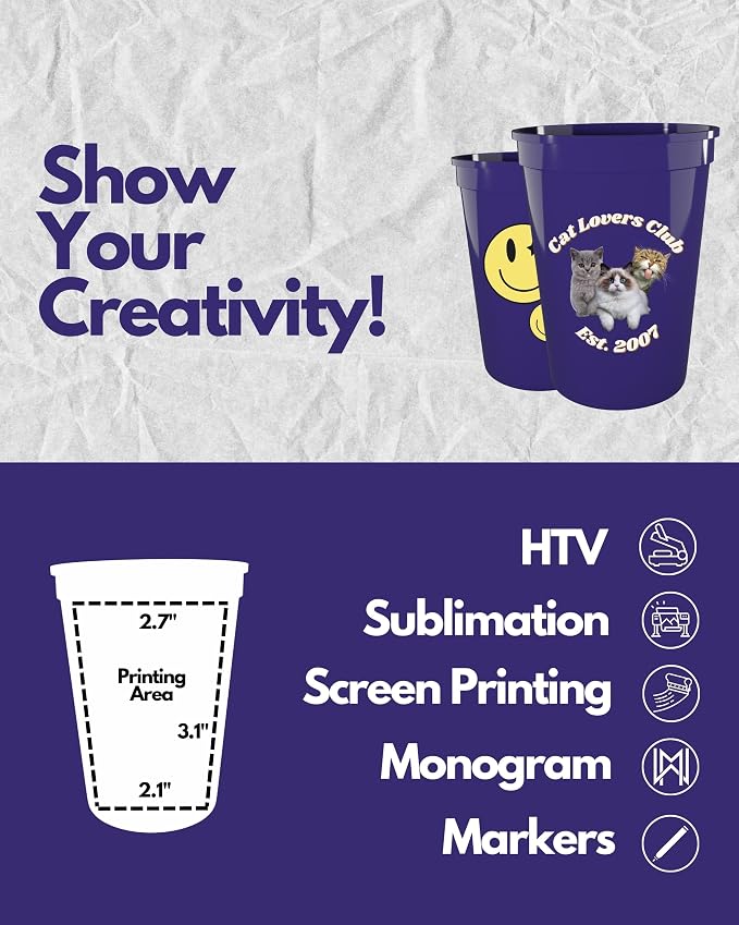 PartyPrints 100 Pack Small 10 to 12 oz Purple Reusable Blank Plastic Cups - Image 4