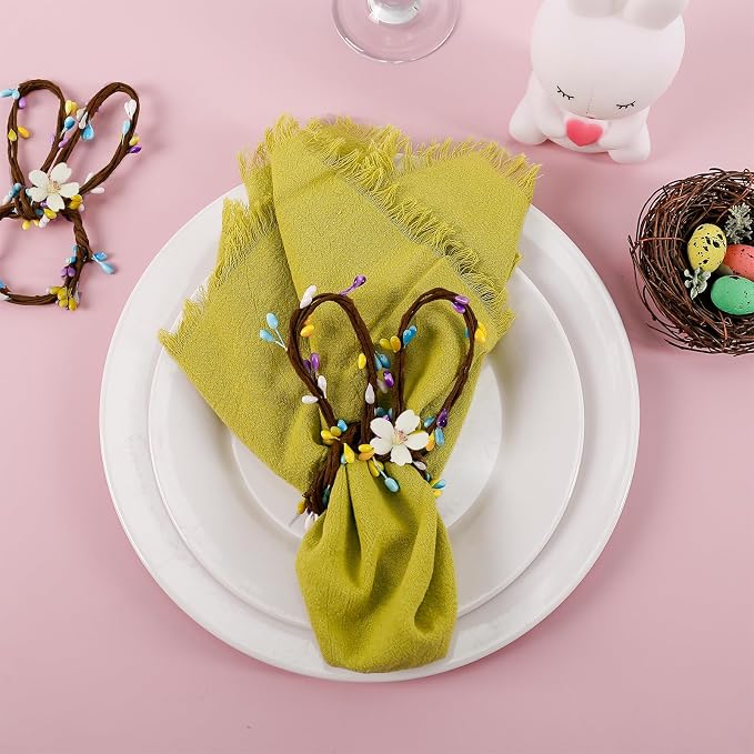 Easter Bunny Ear Napkin Rings Set of 8, Colorful Rattan Bunny - Image 3
