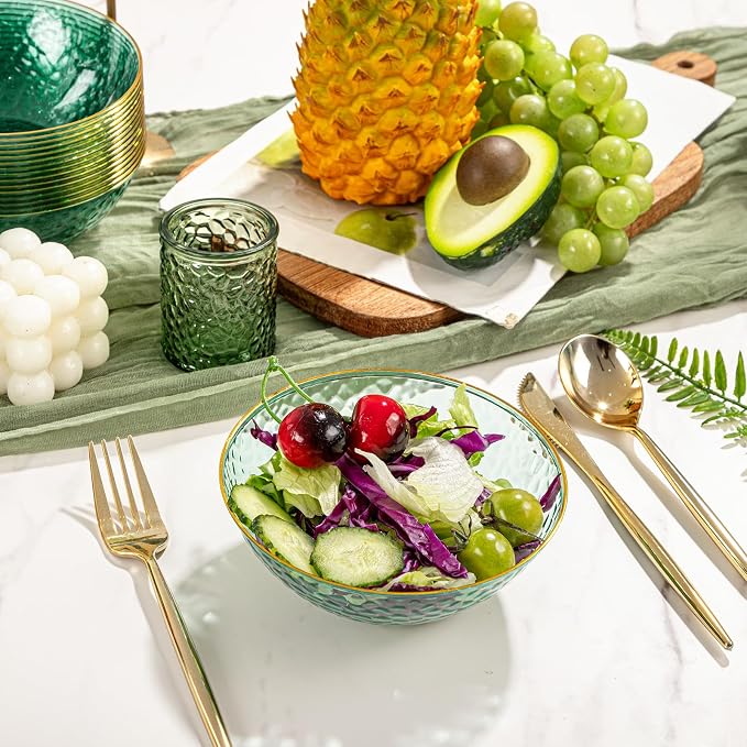 30 Pack 12 Ounce Clear Green Plastic Bowls Serving Bowls Hammered - Image 6