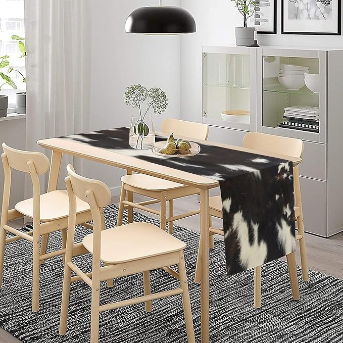 Cow Skin Print Table Runner, Rustic Country Farmhouse Animal Fur Skin Western - Image 3