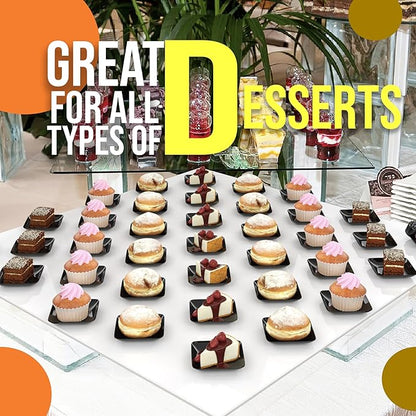 Exquisite Tiny Mini Disposable Appetizer Plates - 240 Pack 2.4 In. x 2.4 In. Black Plastic Wedding Plates - Small, BPA Free