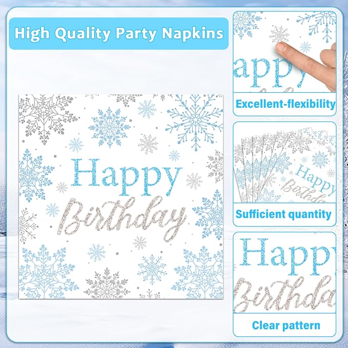 96PCS Winter Birthday Party Decorations Snowflake Paper Plates and Napkins - Image 4