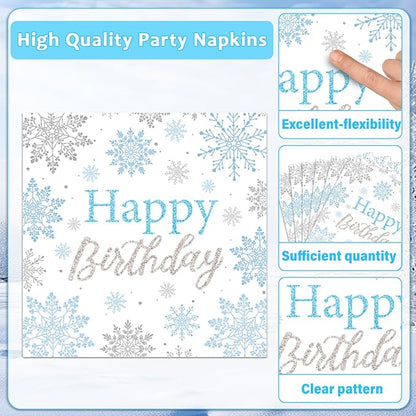 96PCS Winter Birthday Party Decorations Snowflake Paper Plates and Napkins - Image 4