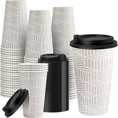 RACETOP Coffee Cups with Lids 16 oz, 100 Pack Disposable To Go Cups, To-go by RACETOP