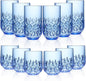Acrylic Drinking Glasses Set of 12 Blue Mixed Drinks Glassware Unbreakable Palstic Tumbler and Rocks Glass Set 6pcs 18oz Highball and 6pcs 12 oz Cocktail Glasses for Cocktail Iced Coffee Beer Whiske