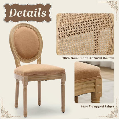 SoarFlash French Dining Chairs Set of 2, Vantage Dining Chair with Round Back, Wood Leg Farmhouse Country Dining Chair for Kitchen,Bedroom,Brown