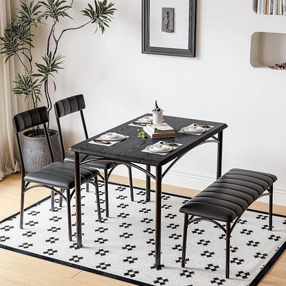 Dining Table Set for 4, Rectangular Kitchen Table and Chairs Set of 4 for Small Spaces, Modern Dining Room Table Set with Upholstered Bench and 2 Chairs, Space Saving Dining Furniture for Apartments