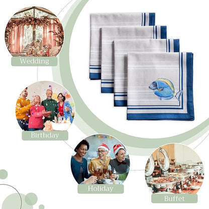 Maison d' Hermine Cloth Napkins Set of 4 100% Cotton Everyday Reusable Square Napkins Cloth Washable Dinner Party Wedding Restaurant Valentines Day Decorations Spring/Summer (Poisson, 20" x 20")
