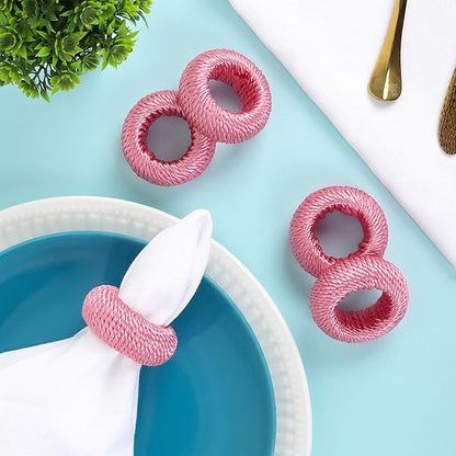 ALPHA Living HOME Napkin Rings for Dinner Table Set of 12 - Handmade Rayon Farmhouse Table Decor, Boho Chic Wedding Accessories, Holiday Party Decor, Dining Table Setting (Pink)