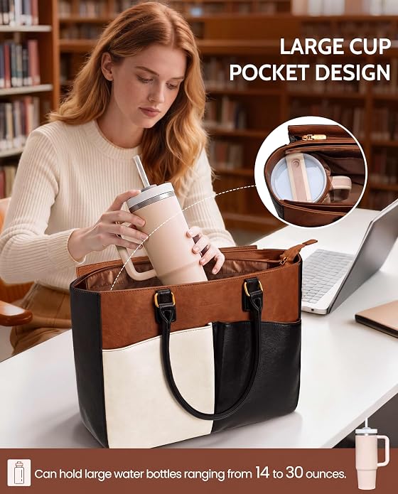 Laptop Tote Bag for Women, Leather Work Tote - Image 5
