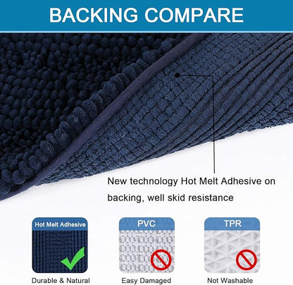 H.VERSAILTEX Bathroom Rugs Bath Rug Set 2 Piece Bathroom Contour Rug Toilet Mat Sets Non Slip Contour Bath Rug Ultra Thick Water Absorbent Striped Bath Mats Washable(20" x 32" Plus 20" x 20" U, Navy)