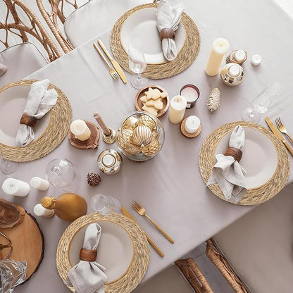 Elcoho 10 Pieces Round Woven Placemats 13.8 Inch Boho Rattan Placemats Farmhouse Braided Place Mats Woven Plate Chargers Rustic Wicker Table Mats for Dining Table