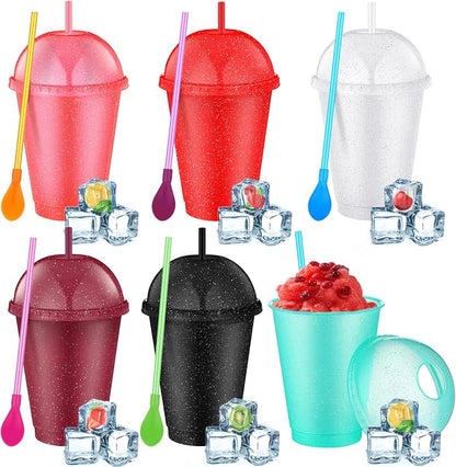 6 Set Slushie Cups with Dome Lids and Straws Detachable Spoon Straws Reusable by Unknown