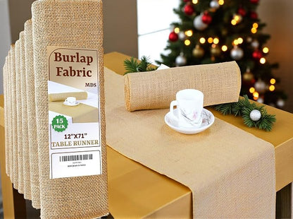 MDS® Pack of 15 Natural Burlap Table Runner, 12 x 72 Inch, Jute Vintage Rustic by MDS