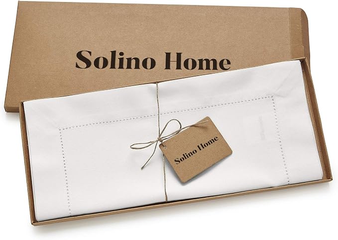Solino Home Cotton Linen Dining Table Runner White Hemstitch, 14 x 108 in | - Image 4