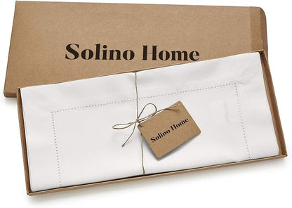 Solino Home Cotton Linen Dining Table Runner White Hemstitch, 14 x 108 in | - Image 4