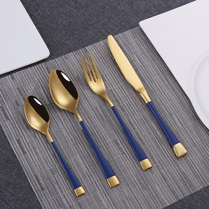 Blue-Gold Silverware ZILNEHZ Flatware Set for 12 Stainless Steel Cutlery Set Elegance Luxury Tableware Set Forks and Spoons Utensil Sets for Home Restaurant Dishwasher Safe