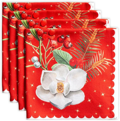 Maison d' Hermine Cloth Napkins Set of 4 100% Cotton for Thanksgiving Christmas Decorations Everyday Reusable Square Fall Napkins Cloth Washable Dinner Party (Noel, 20"x20")