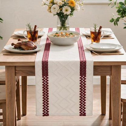 Artoid Mode Red Stripe Woven Rustic Table Runner 12x72 Inch | Holiday Kitchen - Image 2