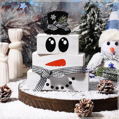 Moucuny 4 Pcs Winter Table Decoration Wooden Snowman Decor Black and White - Image 2