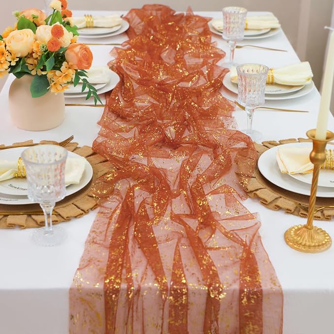Snowkingdom 10 FT Fall Thanksgiving Table Runner Terracotta Gold Table Runner - Image 7